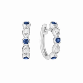 Artistic Accessory Star-Shaped Accent SAPPHIRE AND DIAMOND SMALL HOOP EARRINGS