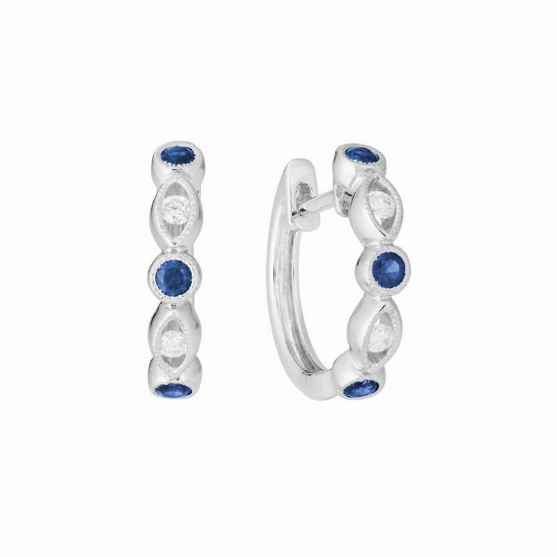 Artistic Accessory Star-Shaped Accent SAPPHIRE AND DIAMOND SMALL HOOP EARRINGS