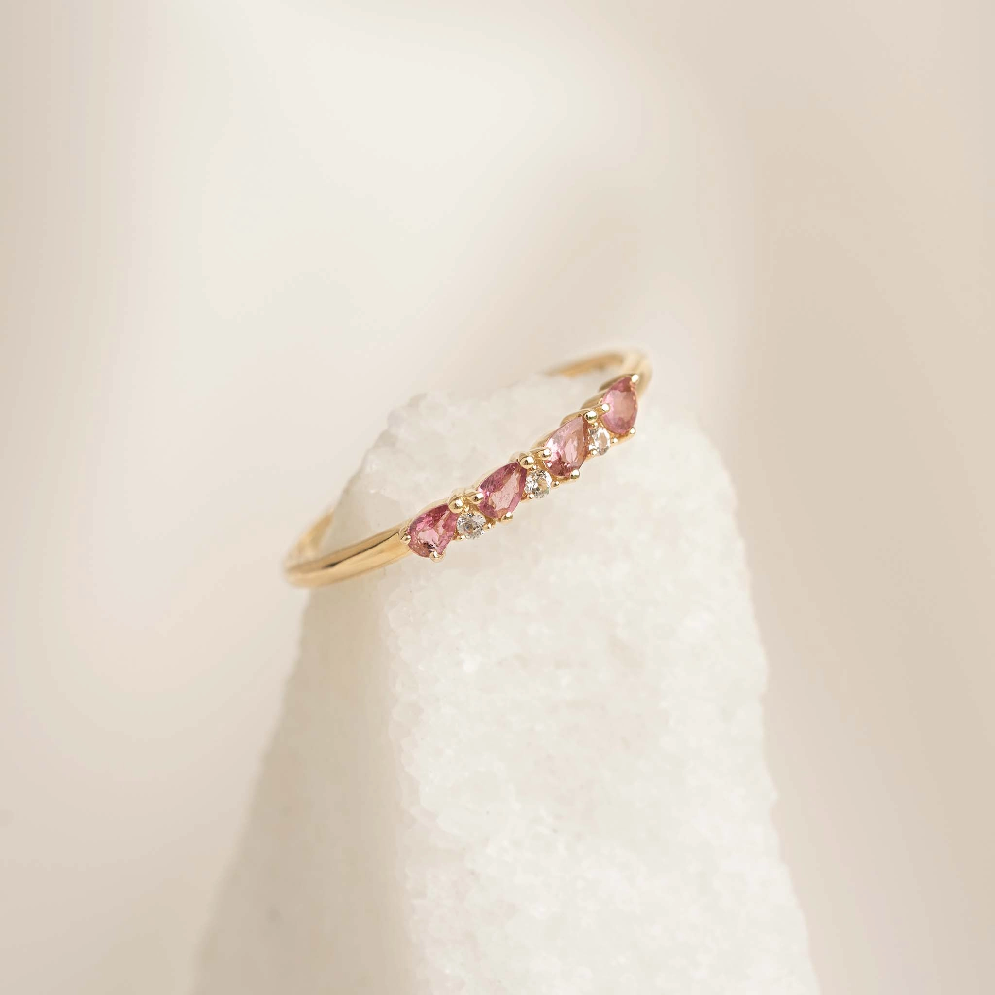 July Birthstone Pear Ring 14k Gold - Pink Tourmaline and Diamond Economical Article