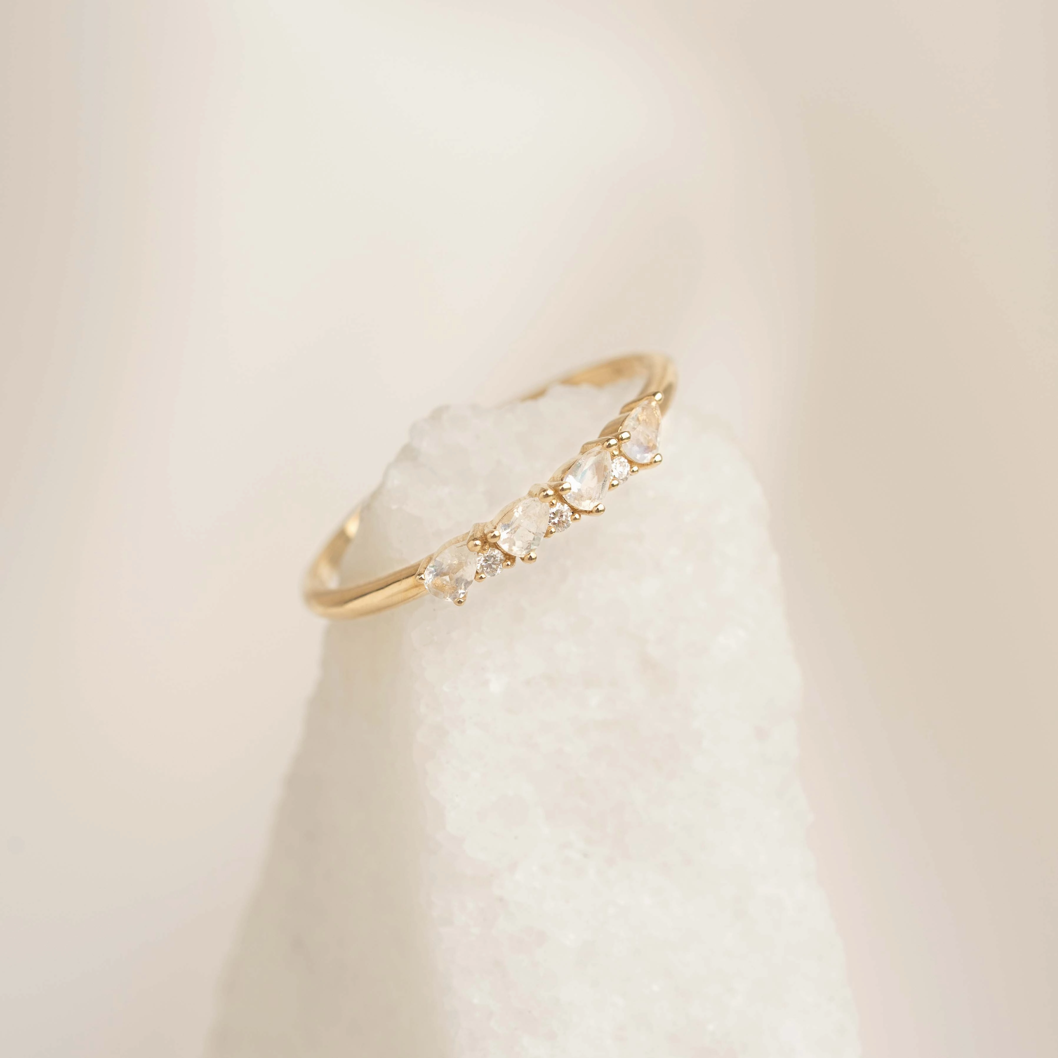 June Birthstone Pear Ring 14k Gold - Moonstone and Diamond Seasonal Spark Daily Spark