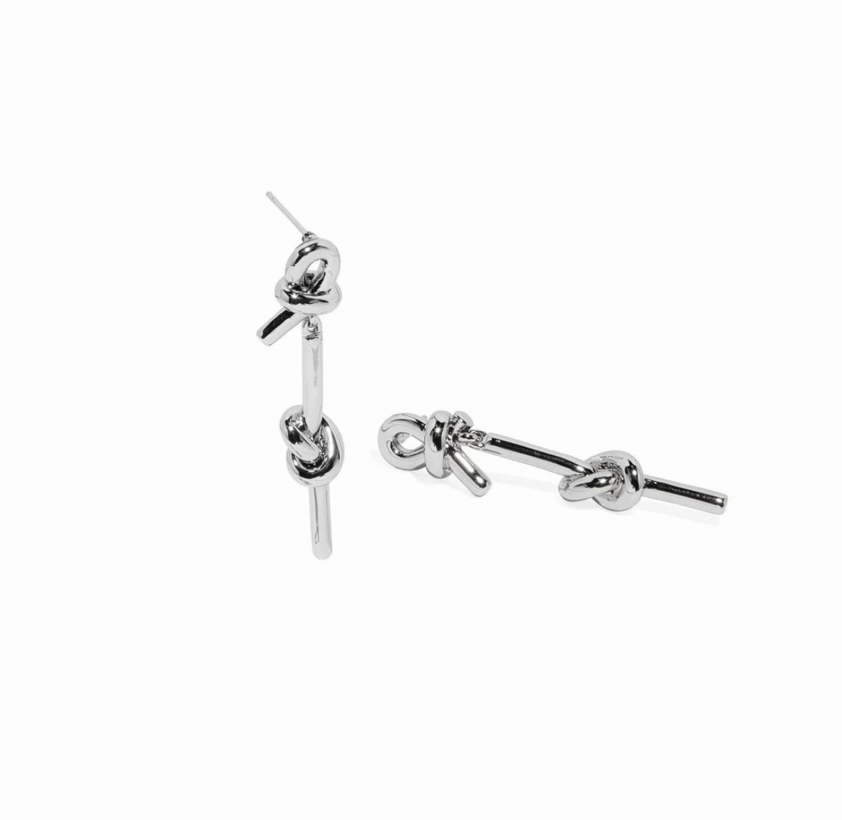Pearlescent Ornament Knot Drop Silver Earrings | Asymmetrical Statement