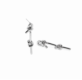 Pearlescent Ornament Knot Drop Silver Earrings | Asymmetrical Statement
