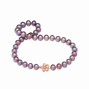 20" Freshwater Pearl Strand with Diamond Plumeria Clasp in Rose Gold - 9-13mm Lively Highlight