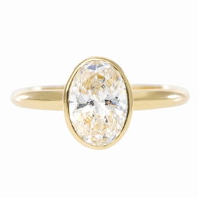 Lab Grown Oval Diamond Engagement Ring - 14k Gold Bezel Setting Shimmer Detail