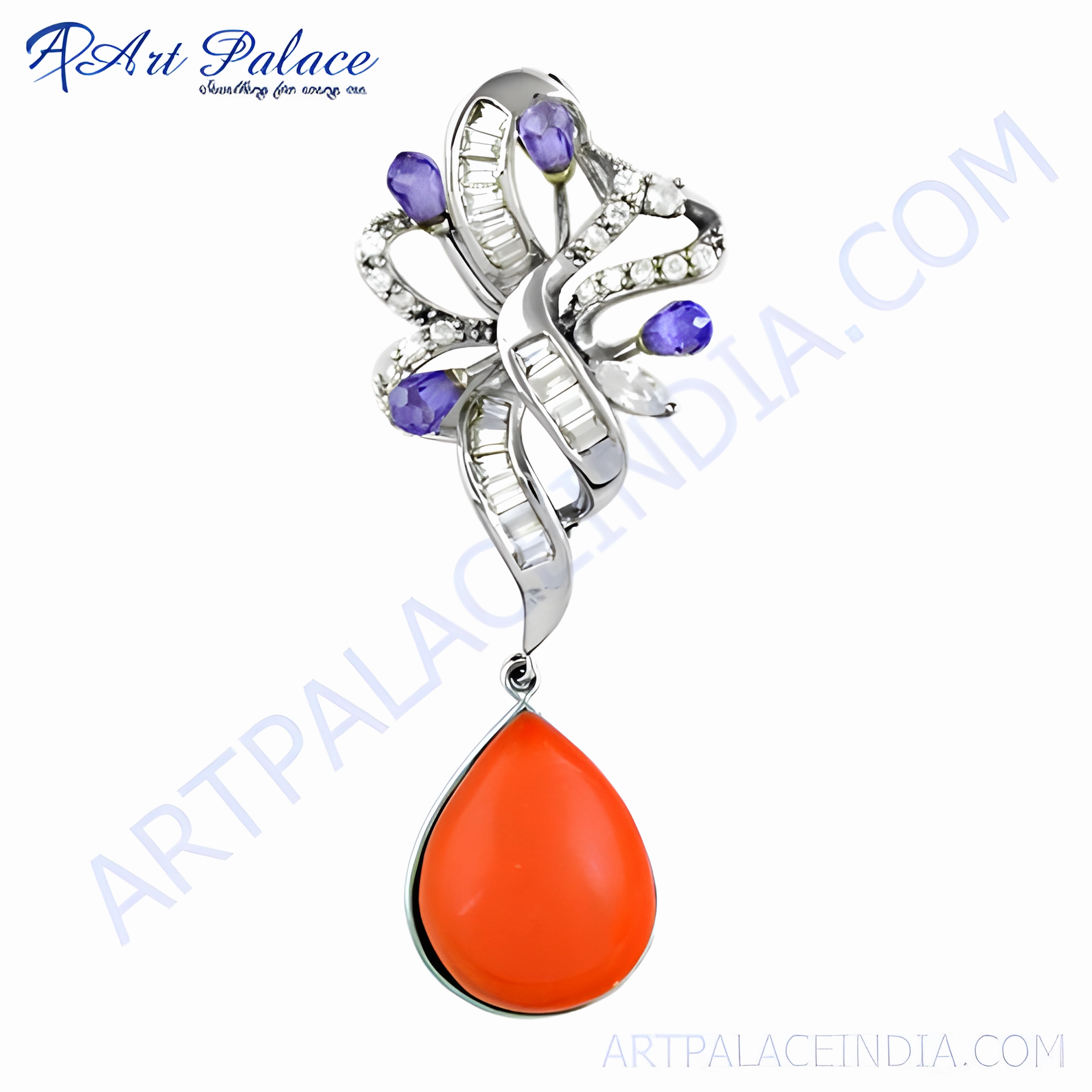 Spring Color Universal Accessory Latest Luxury Amethyst Cubic Zirconia Coral Silver Pendant - Shop Now