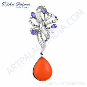 Spring Color Universal Accessory Latest Luxury Amethyst Cubic Zirconia Coral Silver Pendant - Shop Now