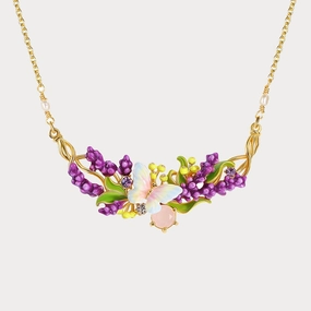 Luminous Sparkle Lavender Butterfly Necklace with Pink Crystal