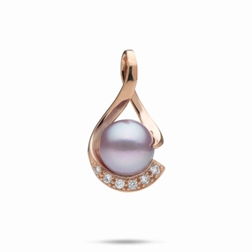 Timeless Style Lavender Freshwater Pearl Pendant in Rose Gold with Diamonds - 12-13mm