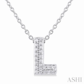 1/20 Ctw Initial 'L' Round Cut Diamond Fashion Pendant With Chain in 10K White Gold Self Reward Lovely Jewelry