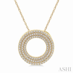 Sophisticated Style Handmade Ornament 1/3 Ctw Circle Triple Row Round Cut Diamond Fashion Pendant With Chain in 10K Yellow Gold