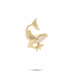 Ocean Dance Humpback Whale Mother & Baby Pendant in Gold with Diamonds - 24mm Youth Accent