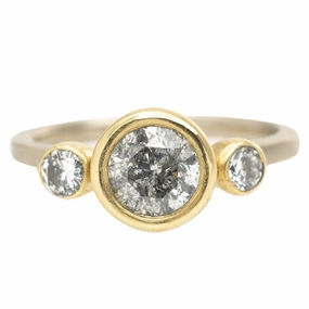 Daily Collection Glamorous touch Legacy Diamond Ring - Salt   Pepper Brilliant Cut Diamond set in an 18ky Gold Extra Heavy Bezel with VS Side Diamonds on a 14kpw Gold Band