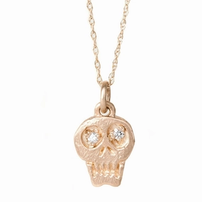 Petite Shine Custom Styling Charmed Skull Diamond Necklace - 14k Gold