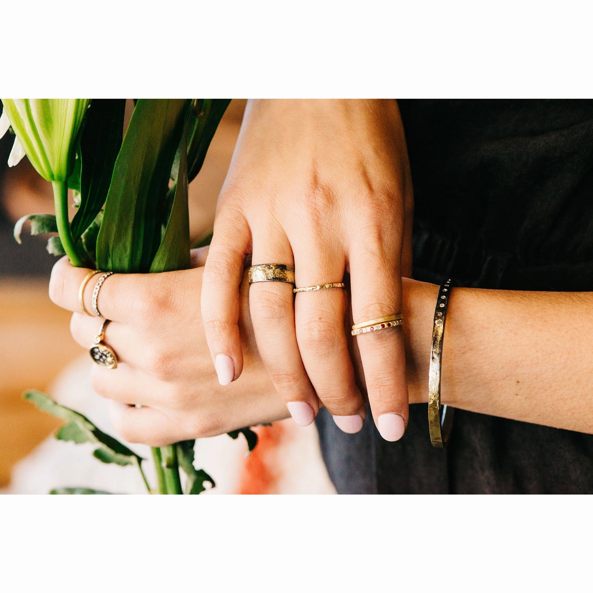 Radiance Fused Stackers - 18k Gold   Oxidized Argentium Silver Soft Focus