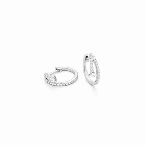 Lightweight Look Contemporary Choice 14K White Gold Diamond Hoop Earrings with Pear Diamond Accent, .32ctw