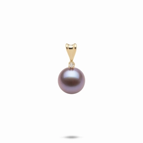 Lilac Freshwater Pearl Pendant in Gold with Diamond - 9-10mm Home Gift Delicate Jewelry