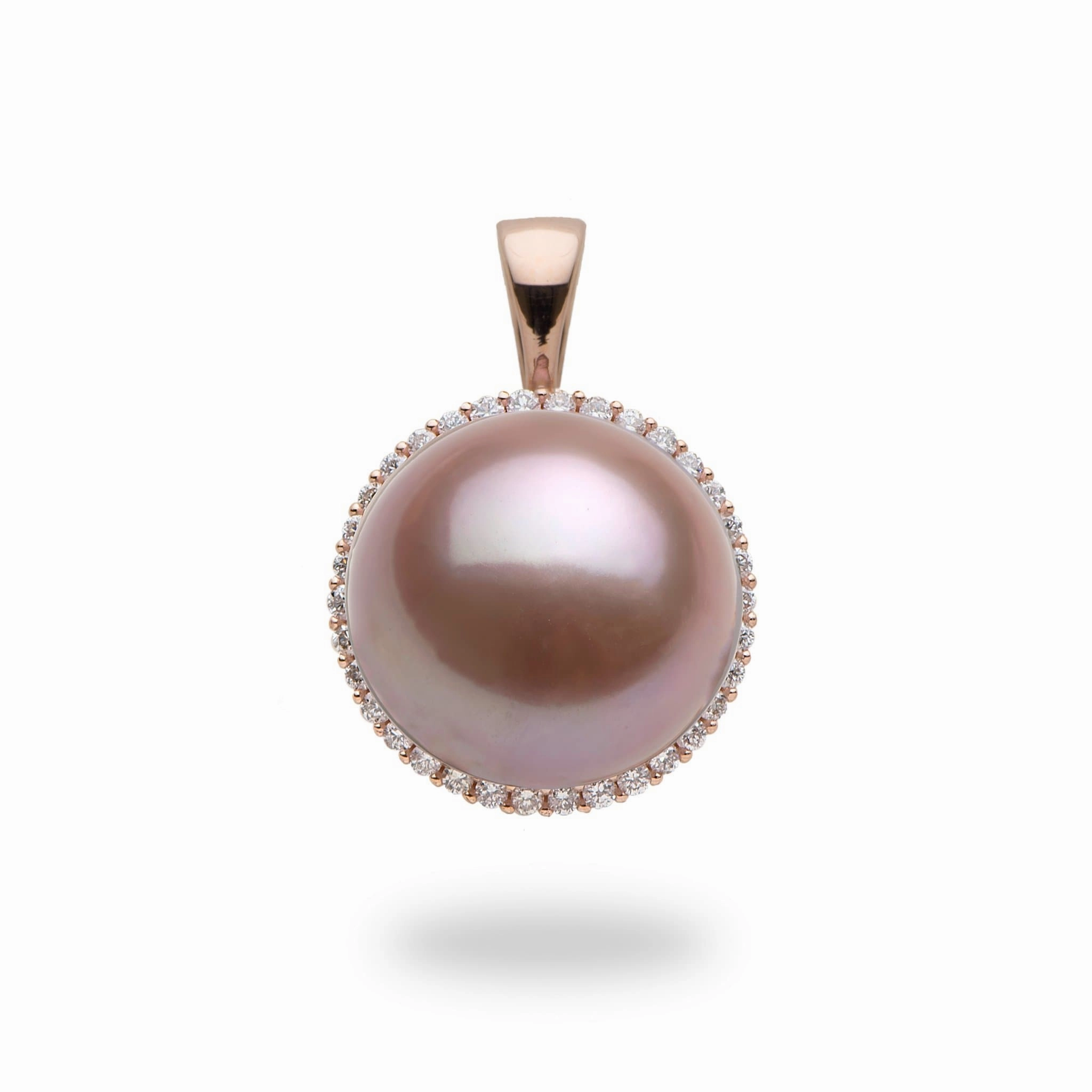 Lilac Freshwater Pearl Pendant in Rose Gold with Diamonds - 14-15mm for meditation