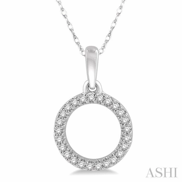 Value Adornment Value Gift 1/10 Ctw Hollow Cut Circle Round Cut Diamond Petite Pendant With Chain in 10K White Gold