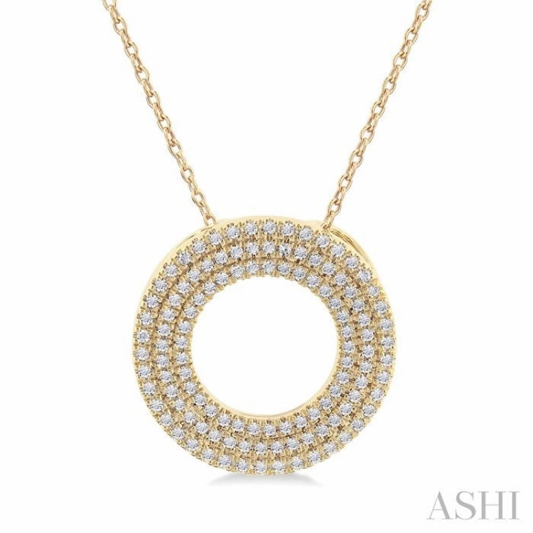 1/3 Ctw Circle Triple Row Round Cut Diamond Fashion Pendant With Chain in 14K Yellow Gold Locked Accessory Stylish Design