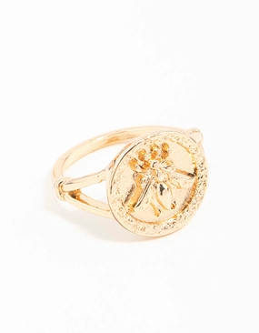 Polished Accent Graceful Fit Gold Bee Coin Ring