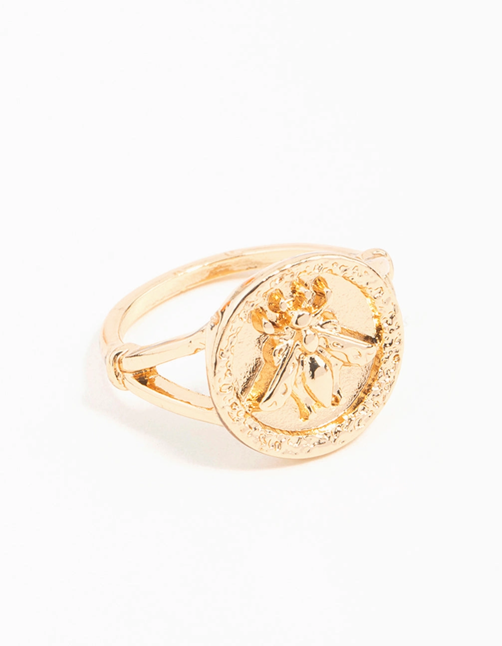 Polished Accent Graceful Fit Gold Bee Coin Ring