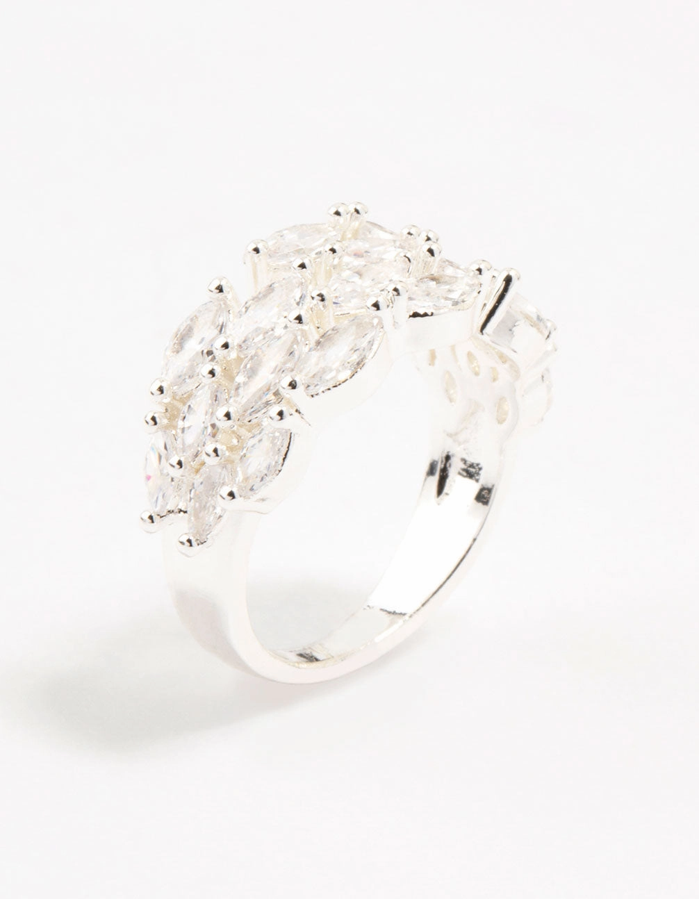 Silver Plated Marquise Cubic Zirconia Open Ring Elegant Pairing Sun Kissed