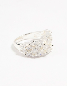 Silver Plated Marquise Cubic Zirconia Open Ring Graceful Fashion
