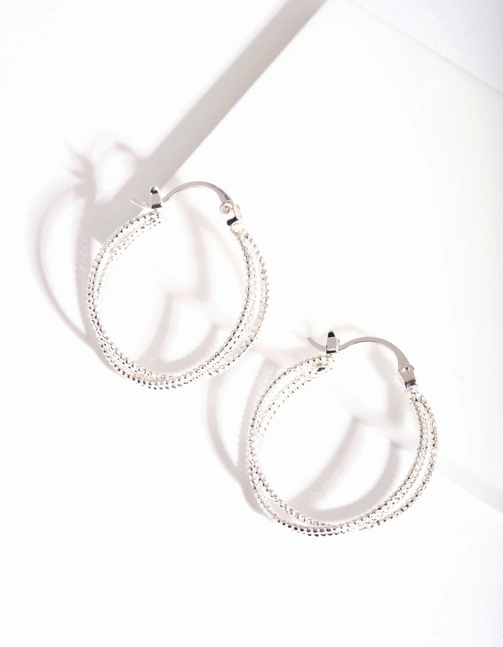 Smooth Surface Premium Jewelry Silver Stipple Double Hoop Earrings