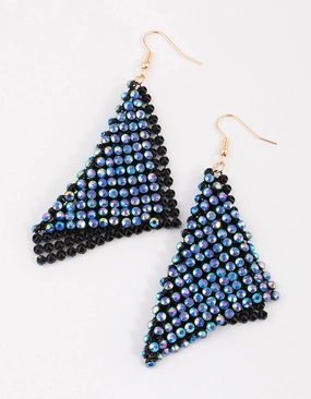 Luxury Aura Exquisite Edge Blue Diamante Chainmail Drop Earrings