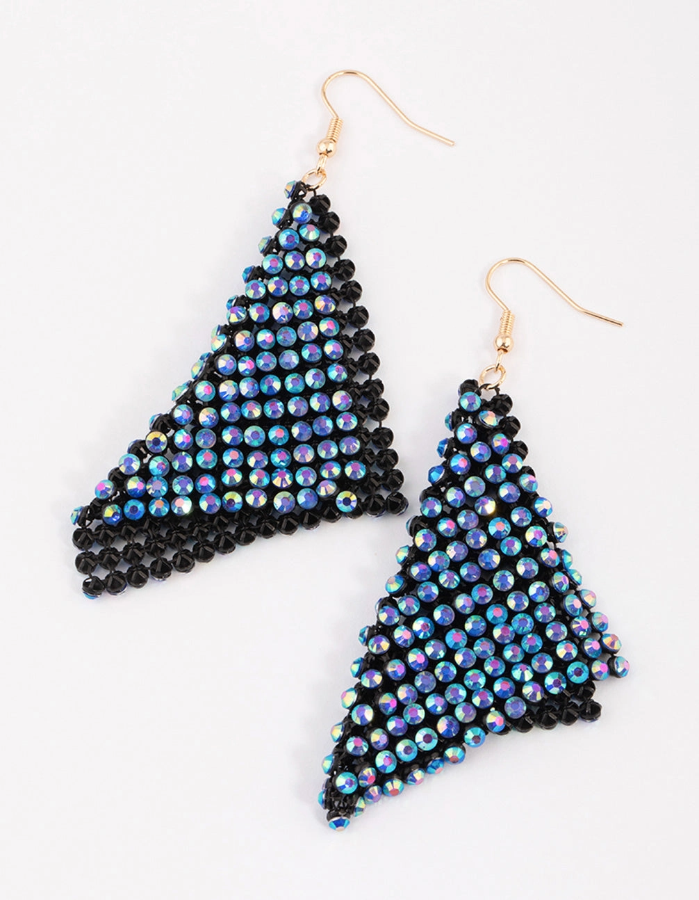 Luxury Aura Exquisite Edge Blue Diamante Chainmail Drop Earrings
