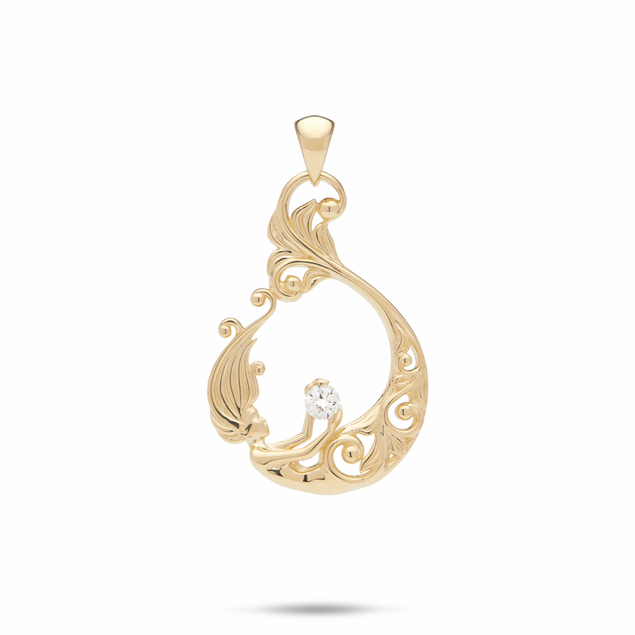 custom design Exclusive Present Living Heirloom Mermaid Pendant in Gold with Diamond - 27mm