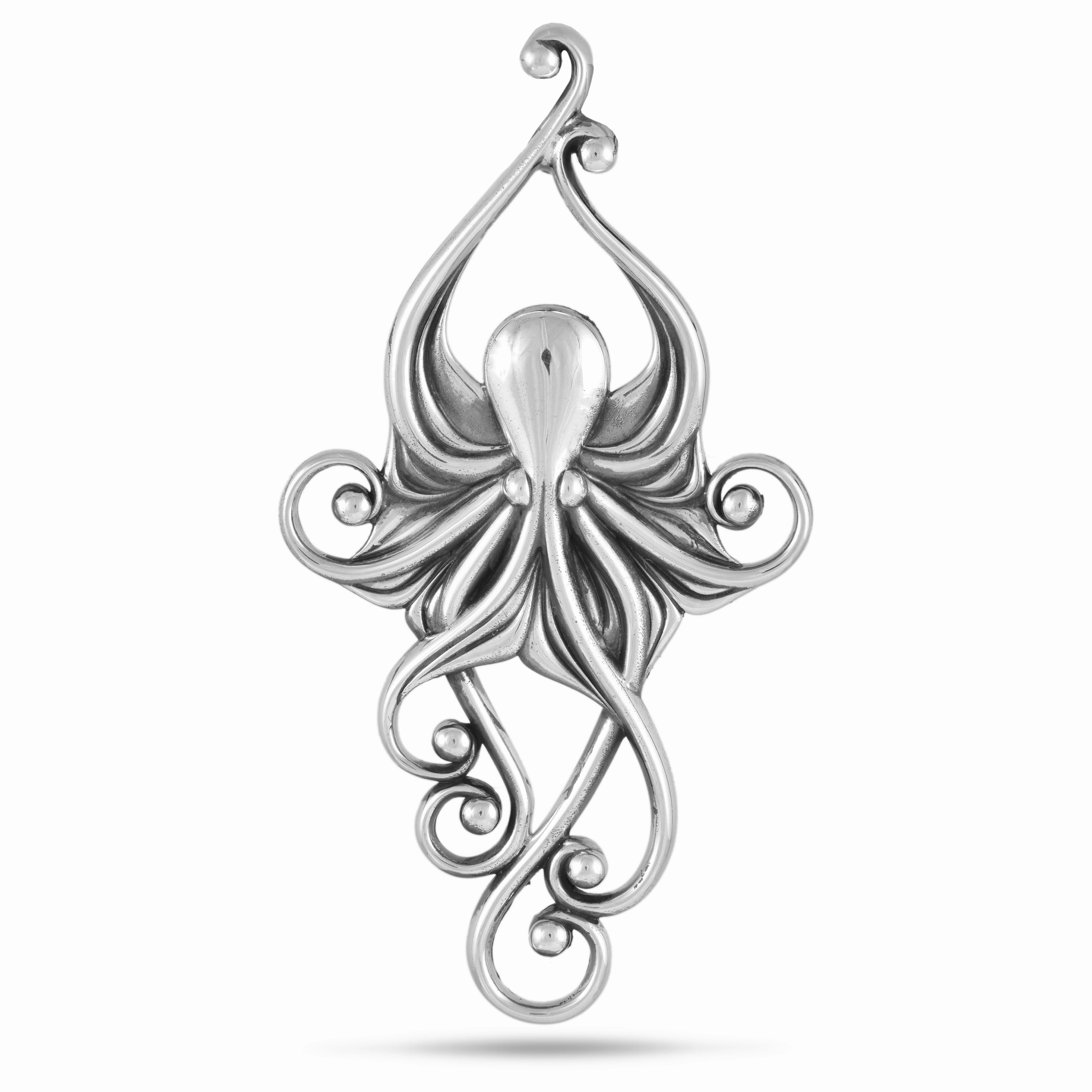 Living Heirloom Octopus Pendant in Sterling Silver - 63mm Sparkling Touch