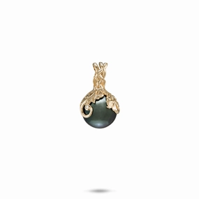 Living Heirloom Tahitian Black Pearl Pendant in Gold with Diamonds - 9-10mm Coiled Item Pretty Design