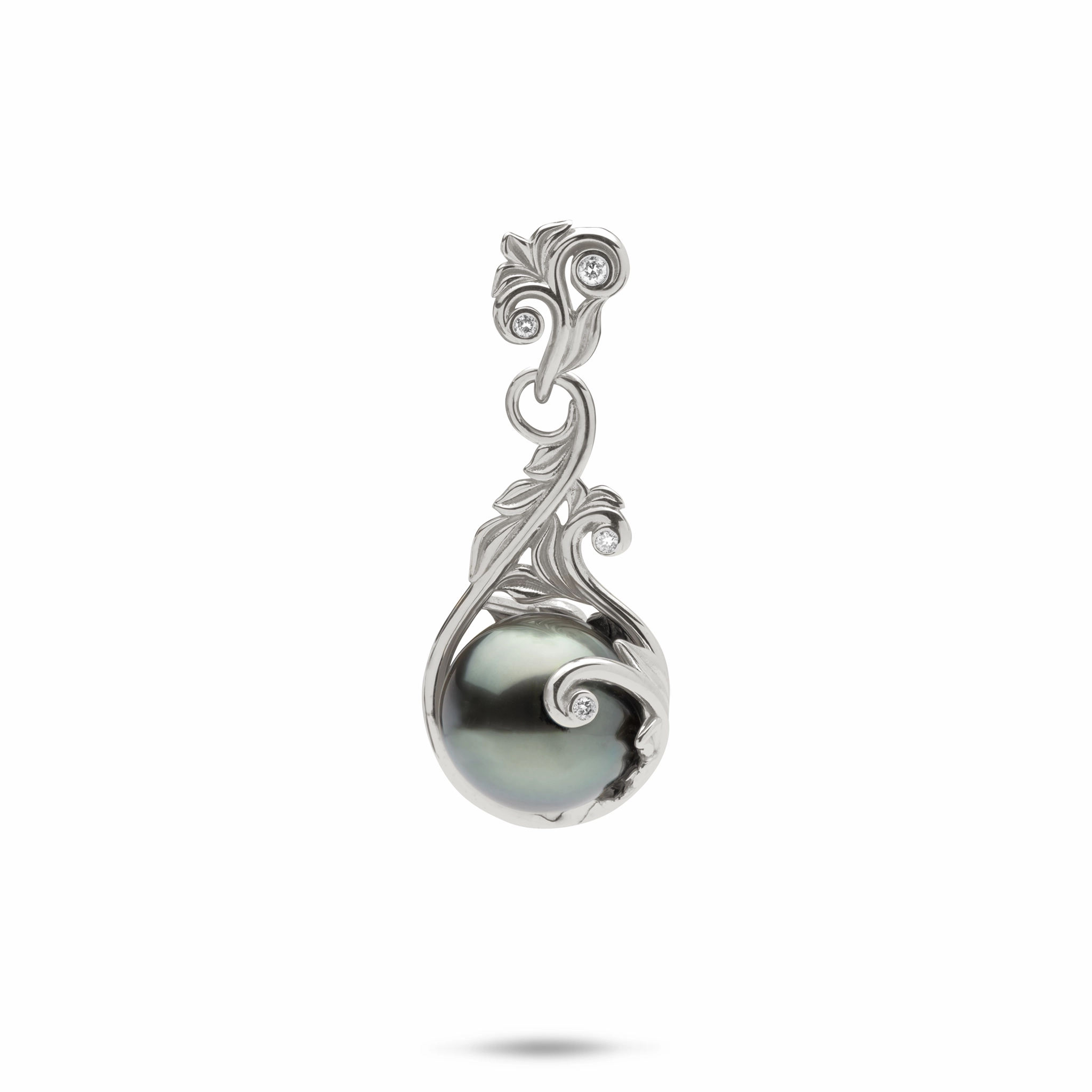 Living Heirloom Tahitian Black Pearl Pendant in White Gold with Diamonds - 9-10mm Festival Season