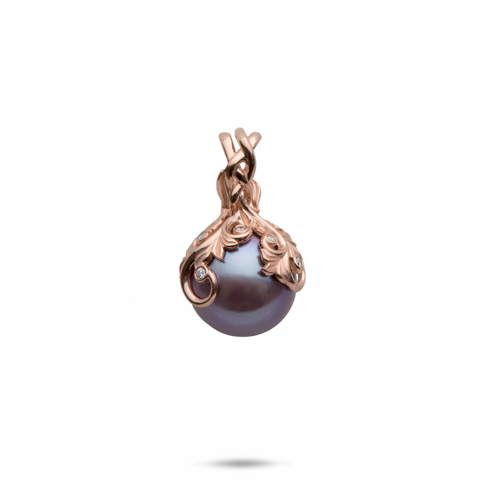 All Ages Jewelry Durable Ornament Living Heirloom Ultraviolet Freshwater Pearl Pendant in Rose Gold with Diamonds - 12-13mm