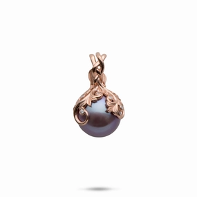 All Ages Jewelry Durable Ornament Living Heirloom Ultraviolet Freshwater Pearl Pendant in Rose Gold with Diamonds - 12-13mm