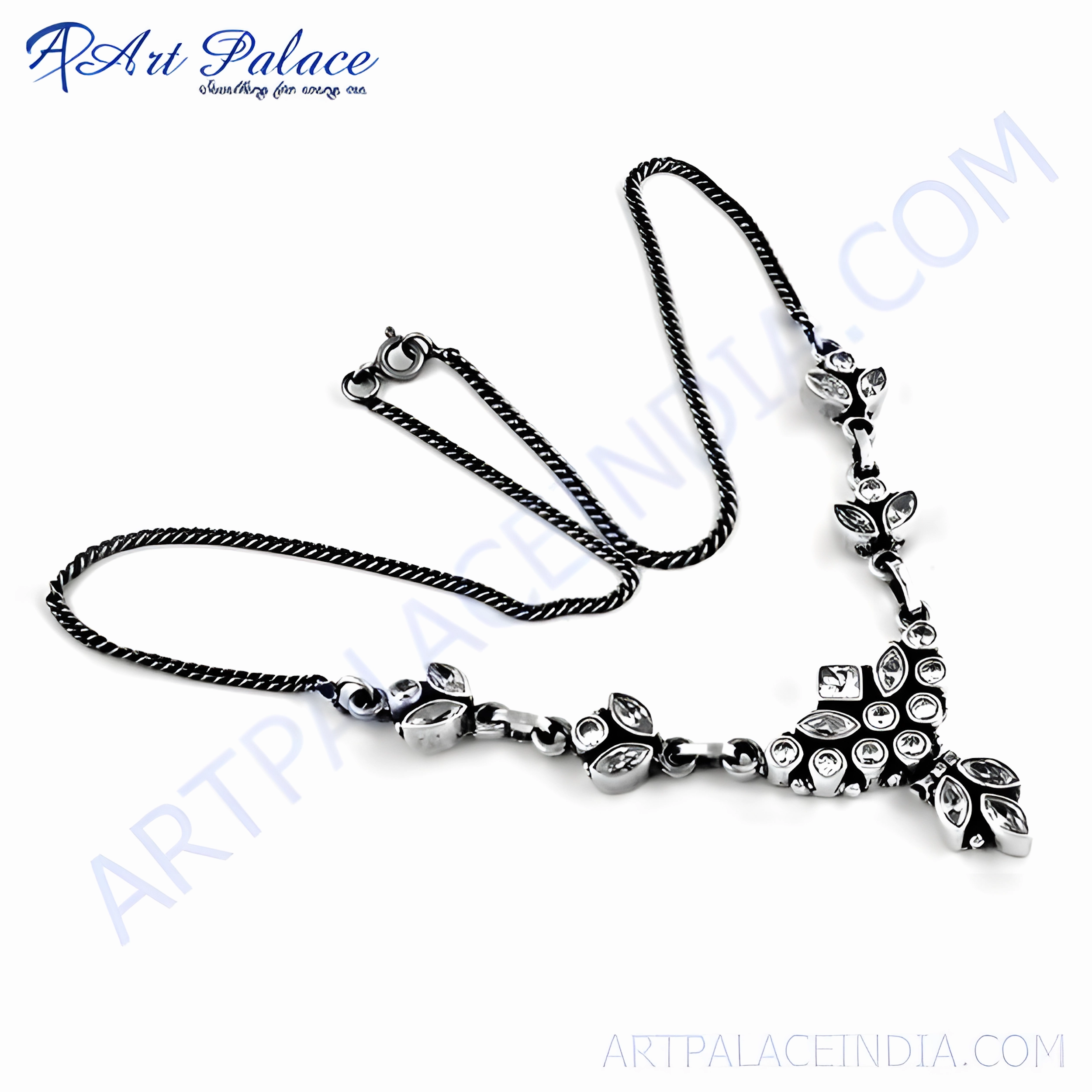 Family Bond Exclusive Fashionable White Cubic Zirconia Silver Necklace - CZ Gemstone Jewelry