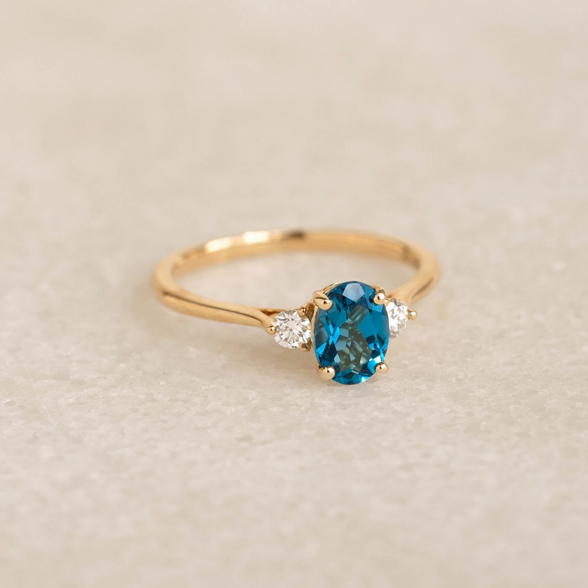 Stylish Token Casual Texture London Blue Topaz and Diamond Ring 14k Gold - Kindra