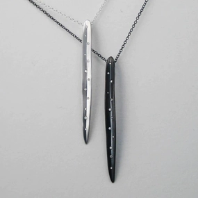 Graceful Flow Long Leaf Diamond Necklace - Oxidized Silver   Diamonds