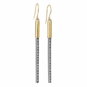 Vibrant Style Long Light Saber Earrings - 18ky, Oxidized Silver   VS Diamonds