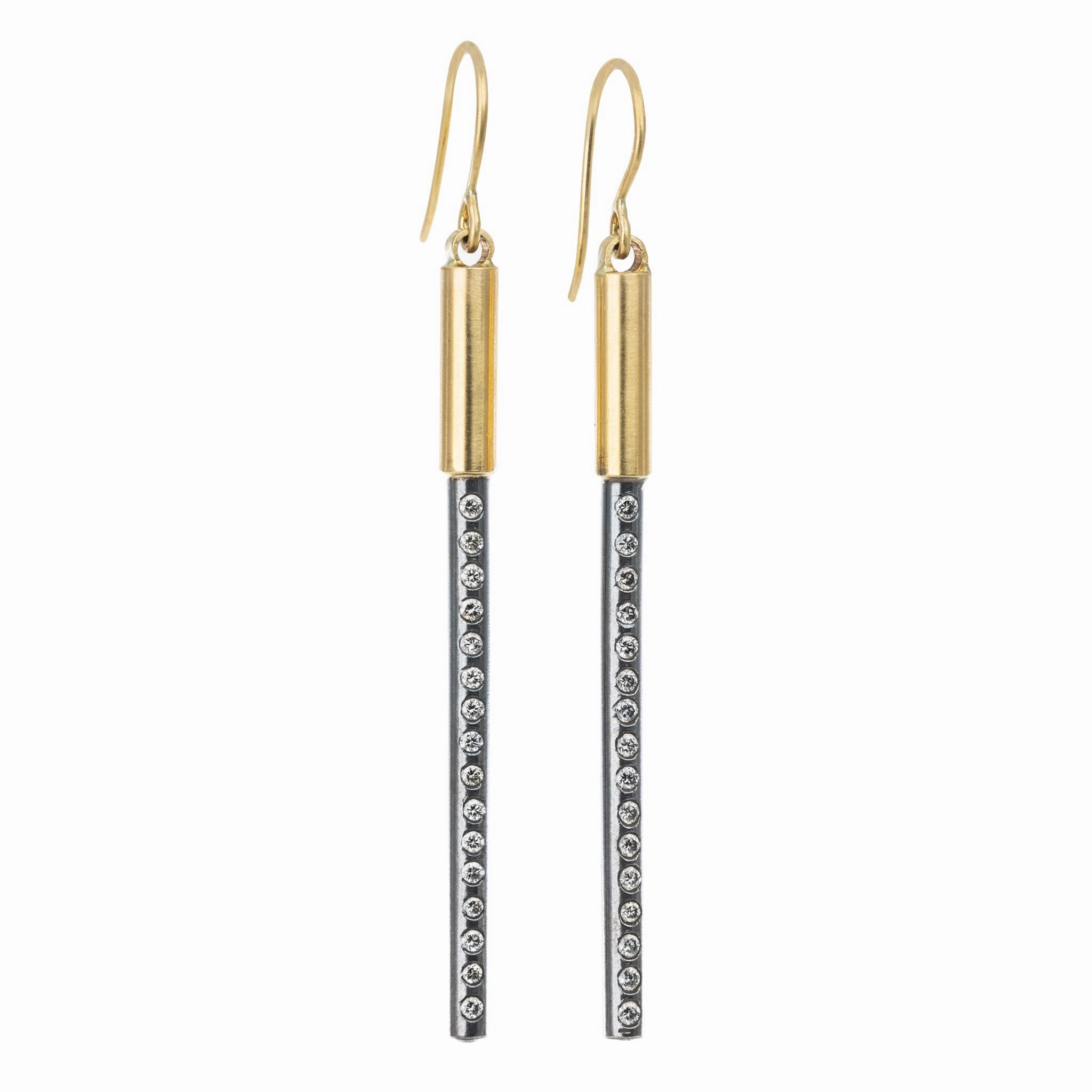 Vibrant Style Long Light Saber Earrings - 18ky, Oxidized Silver   VS Diamonds