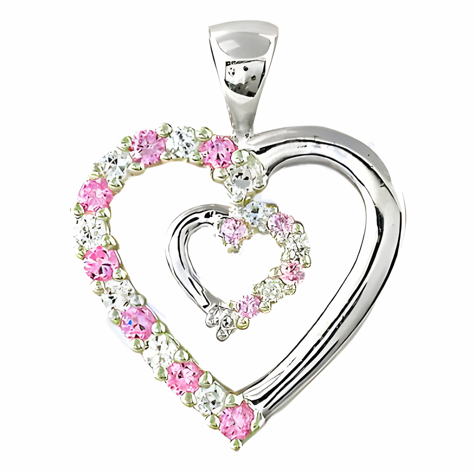 Lovable Heart Shape Pink Cubic Zirconia Silver Gemstone Pendant Superior Piece Sophisticated Gift