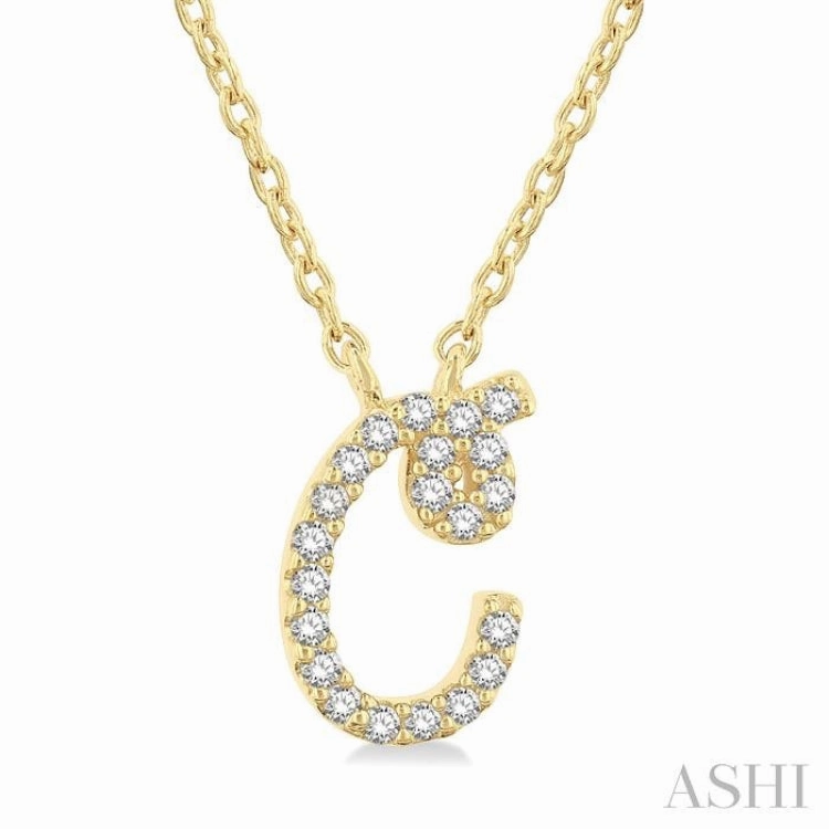 Holiday Pearl Accessory Budget-Friendly Style 1/20 Ctw Initial 'C' Round cut Diamond Pendant With Chain in 10K Yellow Gold