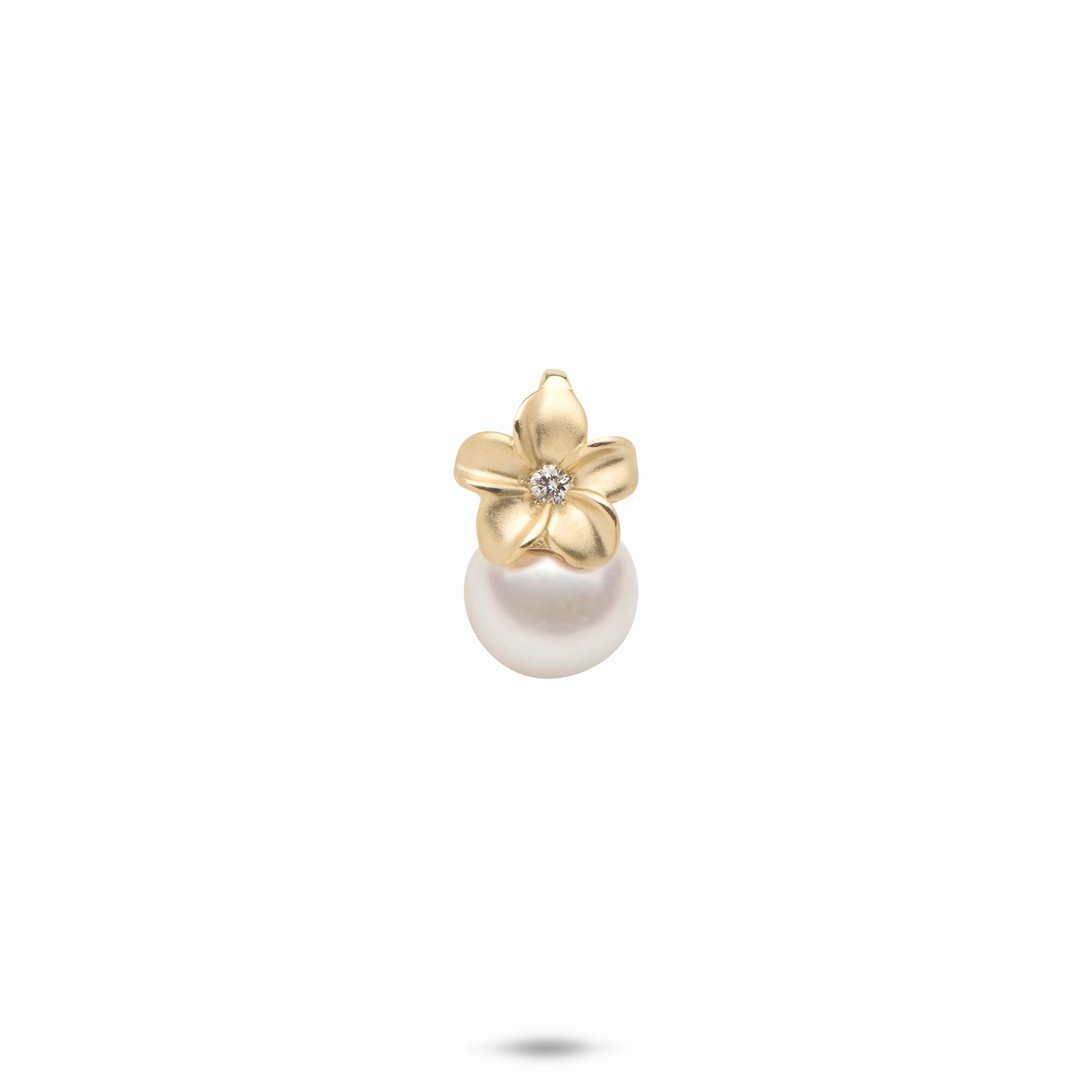 Custom Accessory Bohemian Charm Plumeria Akoya White Pearl Pendant in Gold with Diamond - 8mm
