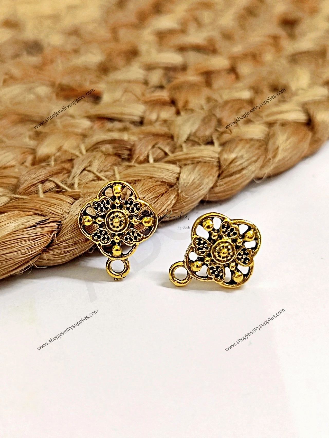 Antique golden filigree flower earrings findings ESG153 Retro Adornment Classic Design