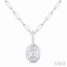 Value Design Exclusive Appeal 1/5 Ctw Oval Cut Bezel Set Diamond Fashion Pendant With Paperclip Chain in 10K White Gold