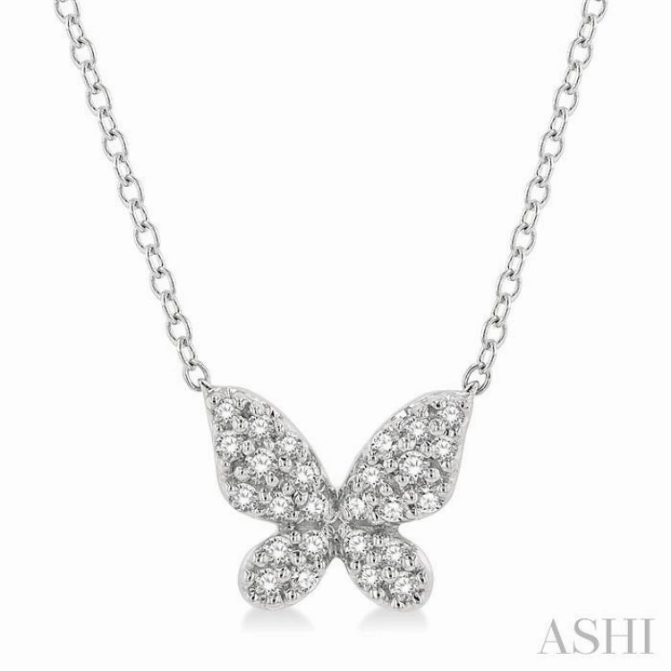 Mother Detail Teacher Gift 1/6 Ctw Butterfly Motif Round Cut Diamond Petite Fashion Pendant With Chain in 10K White Gold