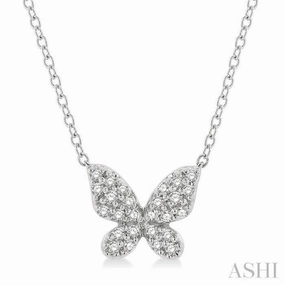 Mother Detail Teacher Gift 1/6 Ctw Butterfly Motif Round Cut Diamond Petite Fashion Pendant With Chain in 10K White Gold