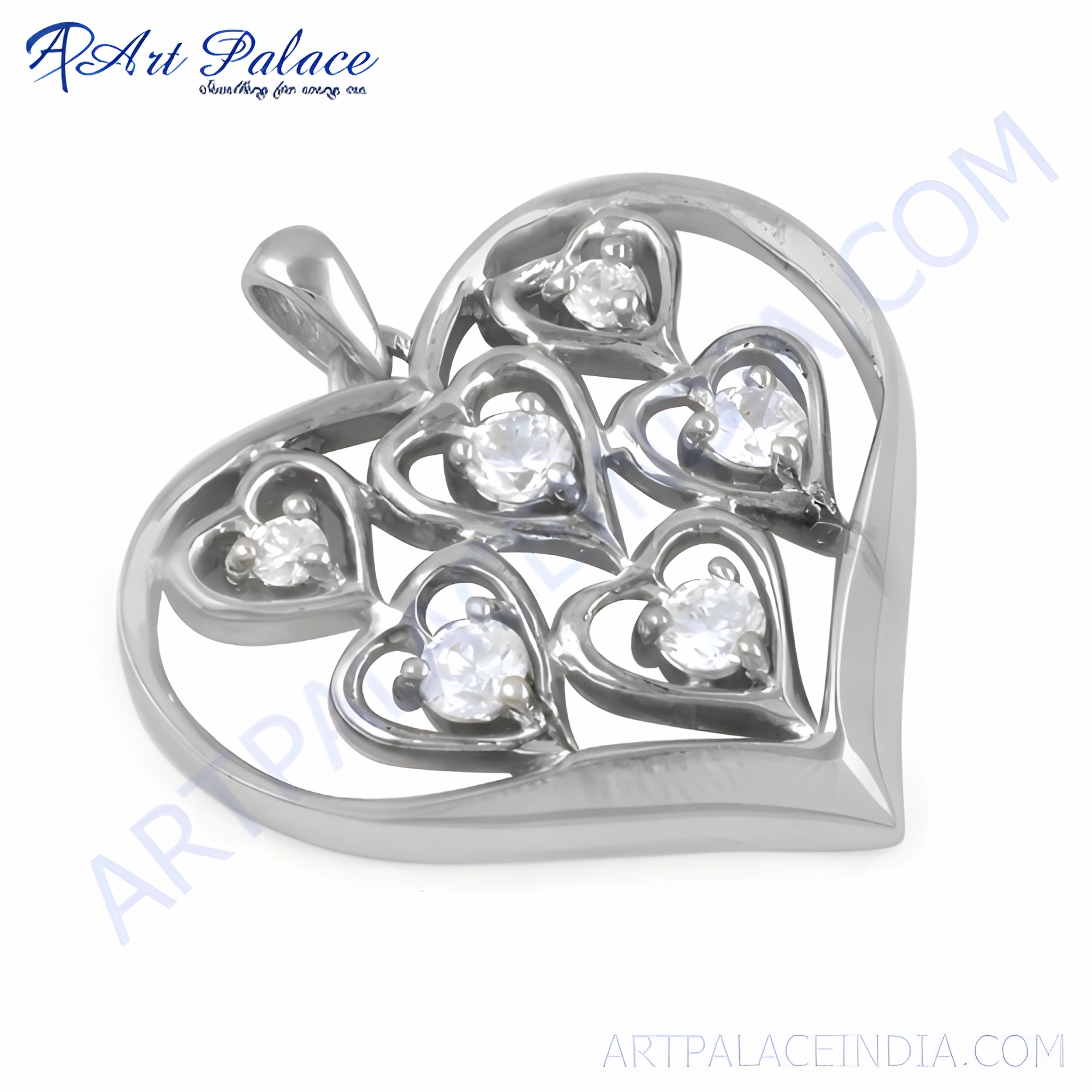 Custom Jewelry Stunning Heart Style CZ Gemstone Silver Pendant - Beautiful Jewelry