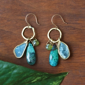 Chic Flow Chic Ensemble Lure Earrings - Brass, Aquamarine, Vesuvianite   Chrysocolla